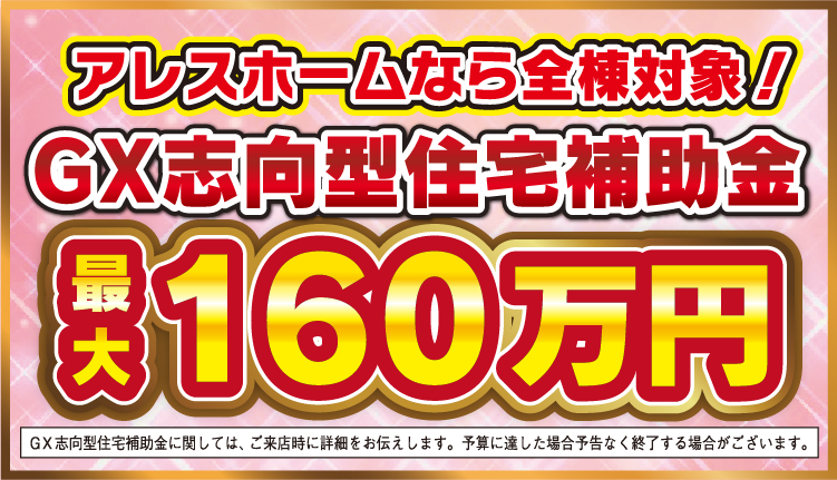 アレスホームなら全棟対象！GX志向型住宅 補助金最大160万円
