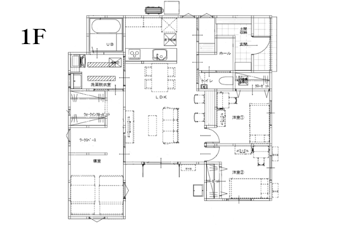 【東温市牛渕】 ◆26坪 3LDK・平屋で暮らしの真ん中に心地よさを◆の間取り図