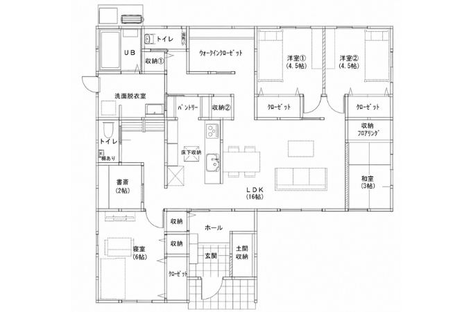 【伊予市下吾川】 ◆33坪4LDK・平屋×4LDKの贅沢◆の間取り図