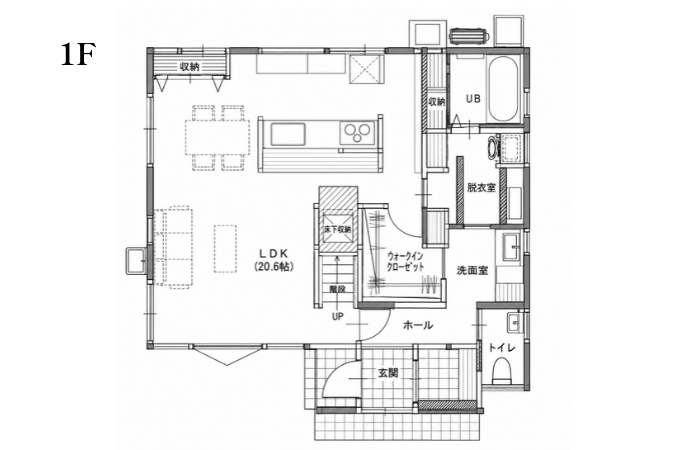 【大洲市徳森】 ◆34坪3LDK・20帖LDK×回遊動線◆の間取り図