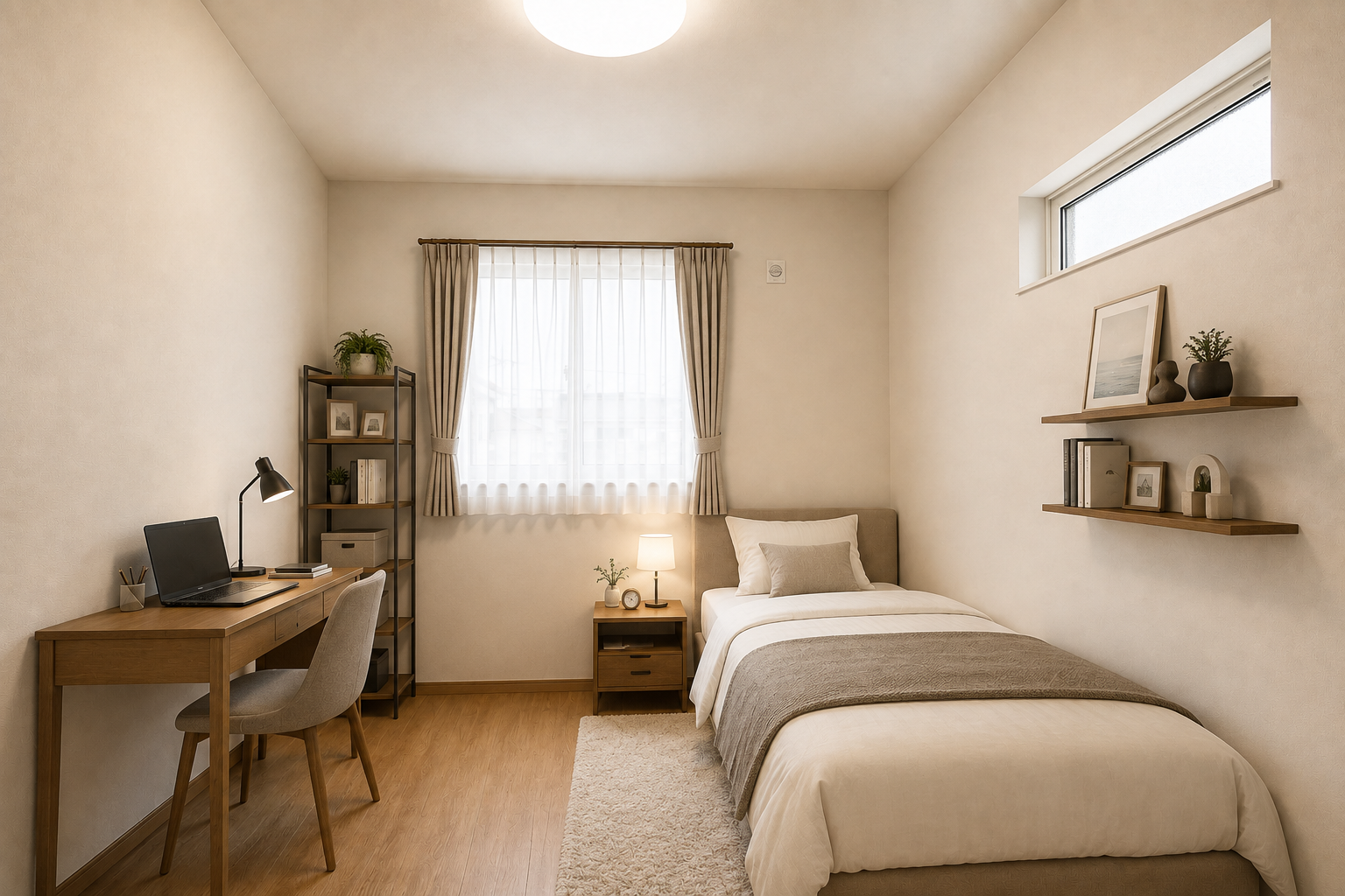 ナチュラルな家具で整えられた、優しくすっきりとした個室